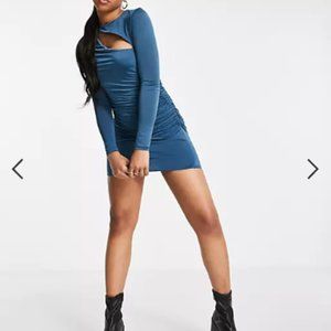 Pull&Bear Long Sleeved Ruched Mini Dress - Blue - Size Medium - NWT